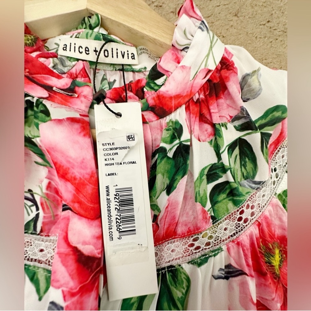 NWT Alice + Olivia Jacelyn Floral Boho Blouson Blouse in Red/White Size XS - Picture 12 of 17
